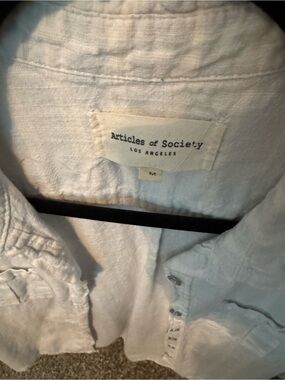 Articles Of Society Women’s White and Blue Linen Button-Down Shirt